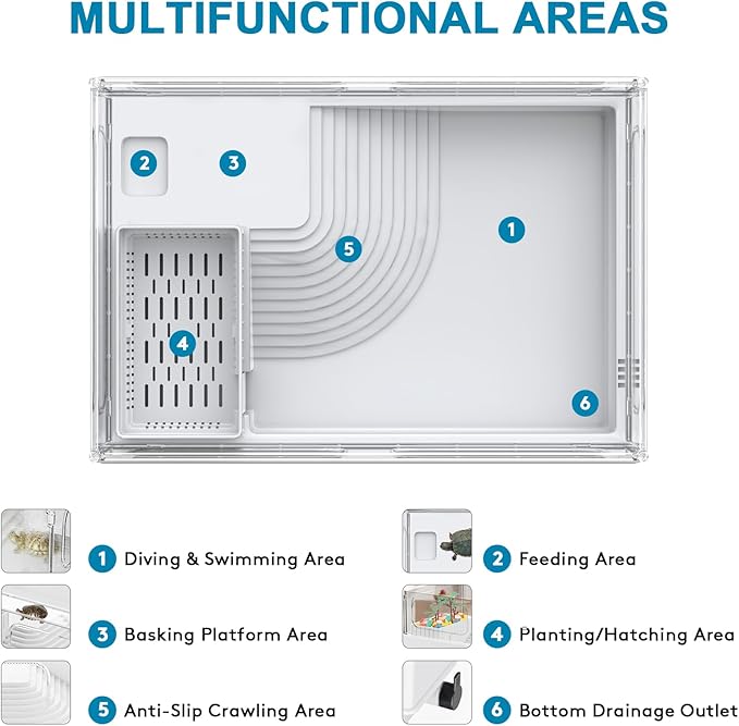 Geegoods Turtle Tank with Basking Platform, Multi-Functional Aquarium for Turtles, Crayfish, Crab and Lizard