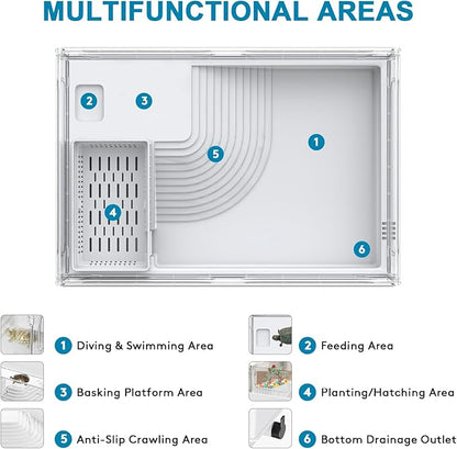 Geegoods Turtle Tank with Basking Platform, Multi-Functional Aquarium for Turtles, Crayfish, Crab and Lizard