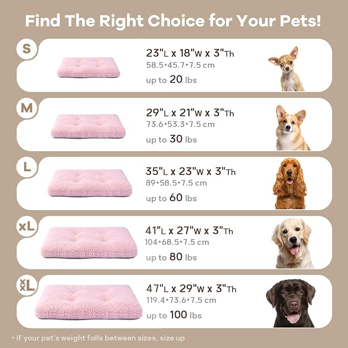 Mora Pets Cat Bed Comfy Puppy Crate Beds Plush Cat Sleeping Mat Washable Pets Mattress Anti-Slip Kitten Bed Soft Kennel Pad for Small Dogs Cats Breeds, 23" x 18", Pink
