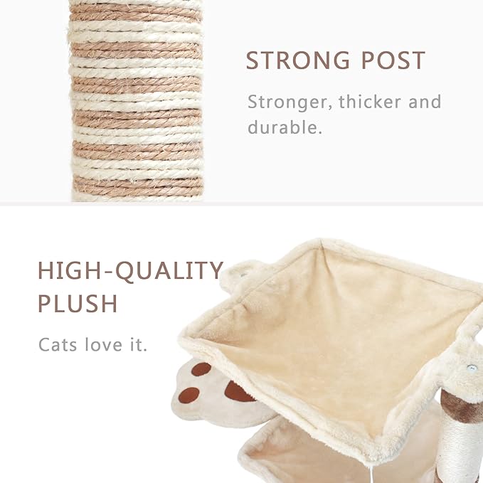 SONGWAY Cat Scratching Post with Hammock - 27.5'' Cat Tree with Natural Sisal Post, Cradle Bed Hammock for Indoor Large Adult Cats