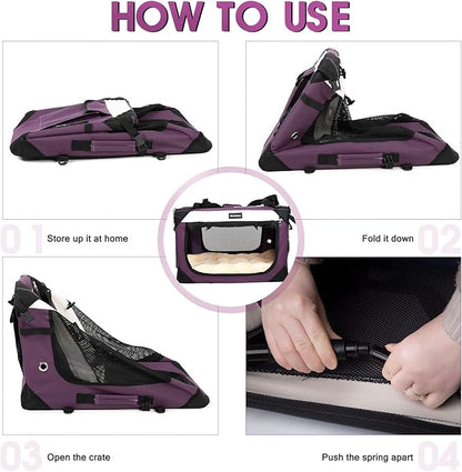 Large Cat Carrier, Collapsible Dog Travel Crate Portable Soft-Sided Pet Carrier with Super Soft Warm Plush Mat for Indoor and Outdoor 20x14x14in,Purple