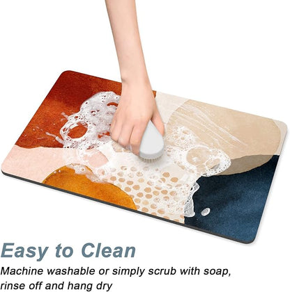 Rnivvi Dog Food Mat, 12" x 19" Absorbent Dog Cat Bowl Mat for Food and Water, Cute Anti-Slip Rubber Pet Feeding Rug Protect Floors, Puppy Placemat for Feeding & Watering Supplies, Abstract Stones