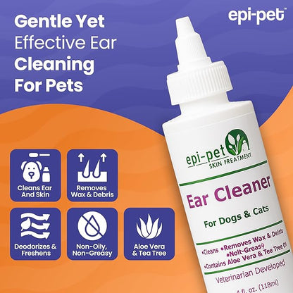 Ear Cleaner for Dogs & Cats – Vet-Approved Ear Wash for Itchy, Smelly, Dirty Ears – Gentle, Alcohol-Free Formula – Removes Wax, Debris & Odor – Daily Ear Care for Pets – 4 oz