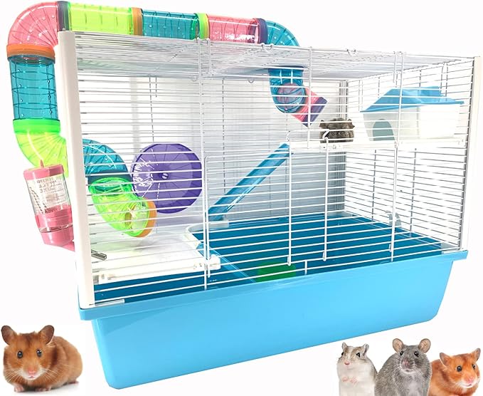 Large Deluxe 3-Tiers Hamster Gerbil Mouse Mice Habitat House Critters Cage with Complete Set of Accessories Expandable and Customizable