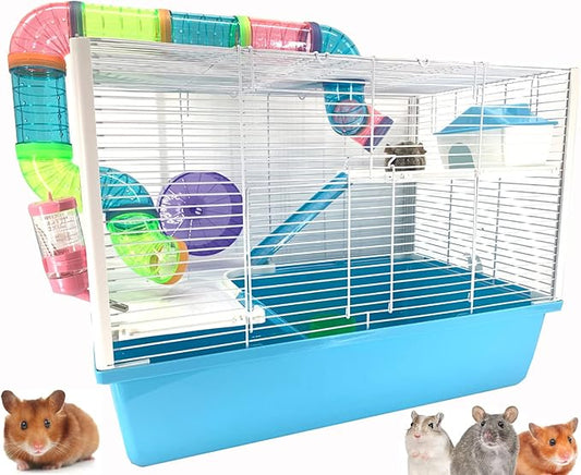 Large Deluxe 3-Tiers Hamster Gerbil Mouse Mice Habitat House Critters Cage with Complete Set of Accessories Expandable and Customizable