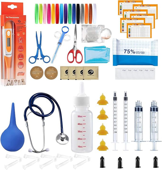 Puppy Kitten Whelping Kit, Whelping Kit with Feeding Nipple Bottle Stethoscope Scissors Cord Clamps Aspirator etc Full kit