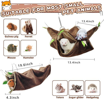 Ferret Rat Hammock Tunnel Toys Cage Accessories, Guinea Pig Hideout Tunnel, Warm Bed for Rat Ferret Guinea Pig Sleep Hide and Play (1.Hammock&Tunnel)