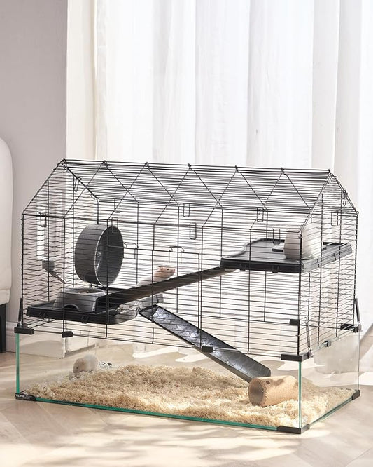 VEVOR Hamster Cage, 360° Viewing Transparent Hamster Habitats, Small Animal Cage, 29.5 x 17.3 x 24 in, Ventilated Pet Mouse Cages with Water Bottle, Portable Hamster House for Rats, Guinea Pigs