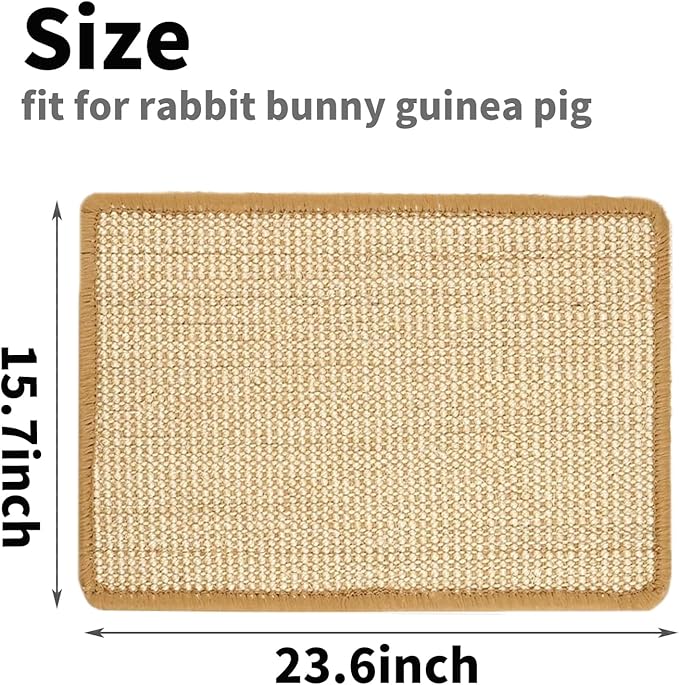 PODOO Bunny Scratch Pads, Sisal Rabbit Scratching Pad, Natural Rabbit Resting Mats for Cages, Forage Grass Mat Indoor Essentials Accessories for Guinea Pig Cat (4Pcs, 23.6 x 15.7 inches)