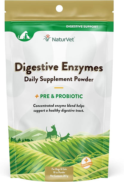 NaturVet – Digestive Enzymes - Plus Probiotics & Prebiotics – Helps Support Diet Change & A Healthy Digestive Tract – for Dogs & Cats – 10 oz Powder