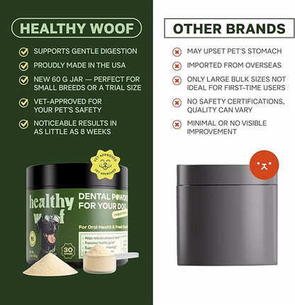 Dental Powder for Dogs Teeth Cleaning. Complete Oral Care Bone Broth. Made in The USA. 2.1 oz, 30 Scoops