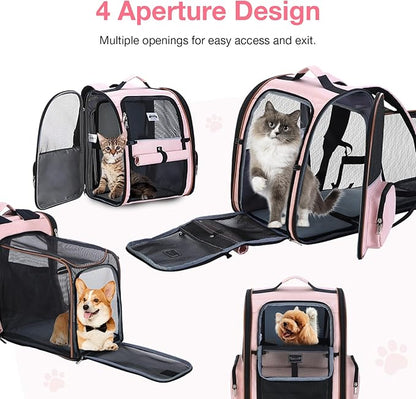 Lekebobor Large Cat Backpack Carrier Expandable Foldable Pet Carrier Backpack for Small Dogs Puppy Medium Cats Fit Up to 18 Lbs for Travel, Hiking,Pink
