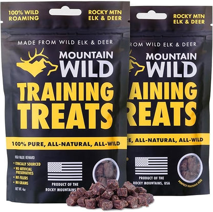 Training Treats for Dogs & Puppies – Elk & Venison Protein Puppy & Dog Treat – High Value, All-Natural, No Fillers, Grain-Free, No Artificial Preservatives – 4oz, 2 Bags