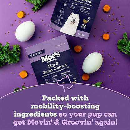 Moe’s Dog Joint Supplement 90 Soft Chews – Glucosamine, Chondroitin & Hyaluronic Acid with Vitamins C & E – Advanced Hip and Joint Support for Dogs – Ideal for Bone Health & Joint Pain Relief