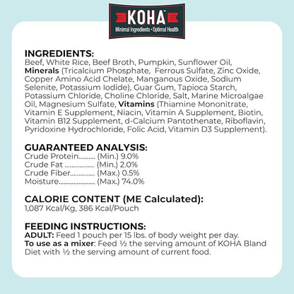 KOHA Limited Ingredient Bland Diet for Dogs, Beef and White Rice Sensitive Stomach Wet Dog Food, Sold in Over 5,000 Vet Clinics & Pet Stores, Gentle Easy to Digest Bland Diet Dog Food, Pack of 6