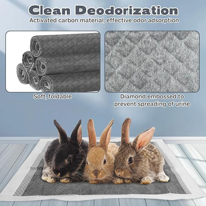 kathson 100PCS Rabbit Pee Pads 18× 13in Disposable Cage Liners Super Absorbent Black Carbon Odor-Control Bunny Training Pad with Quick-Dry Surface for Bunny Guinea Pig Kitten Hedgehog Small Animals