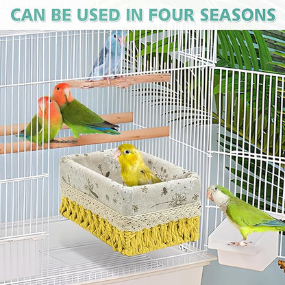 kathson Bird Nest Parrot House Birds Sleeping Bed Straw Weave All Season Hanging Hammock Bird Bed Snuggle Hut Birdcage Accessories for Parakeets Budgies Cockatiels Conures Quaker Parrot(Yellow)