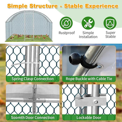 Outvita Large Metal Chicken Coop, 10×10FT Walk-in Poultry Cage with Waterproof & Anti-UV Round Arch Cover, Duck Rabbit Hen Cage Galvanized Mesh for Outdoor Yard Backyard and Farm