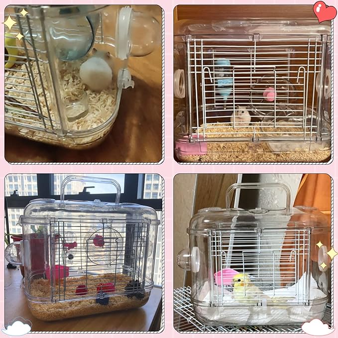 Kathson Small Animal Carry Cage for Hamsters, Gerbils, Mice - Transparent, Portable, Convenient