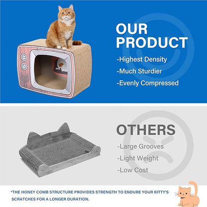 TV Cat Scraper - Durable Cat Leisure Bed - Indoor Scraper and Play House - Corrugated Toy Cat Birthday - 16.9L*12.5W*9H
