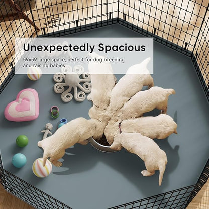 PJYuCien Dog Playpen, 8 Panels 30’’H Dog Pens Indoor with Bottom Pad, Metal Foldable Pet Puppy Exercise Fence Crate Kennel, Better for Small Animals,Grey