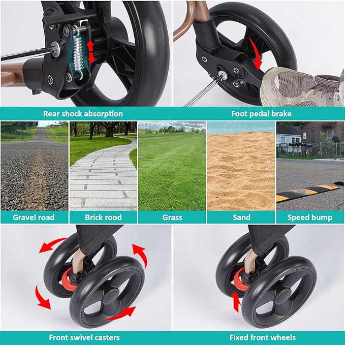 Ownpets Pet Stroller with Upgraded 4 Wheels, Foldable Dog Stroller for Medium Dogs and Cats Up to 66lbs, Detachable Carrier for Car Seat, with Storage Organizer, Cup Holder