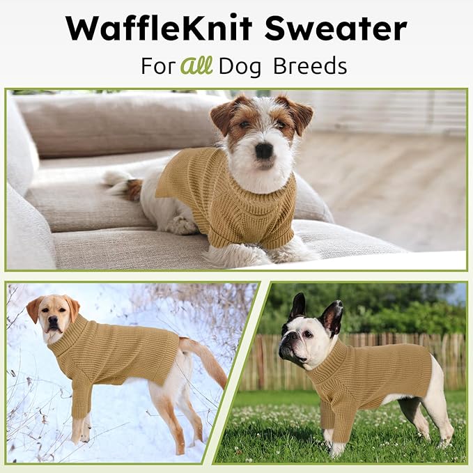 Queenmore Dog Sweater - Knitted Turtleneck Long Sleeve Check Pattern Dog Sweater, Warm Fall & Winter Browns: XS, S, M, L, XL