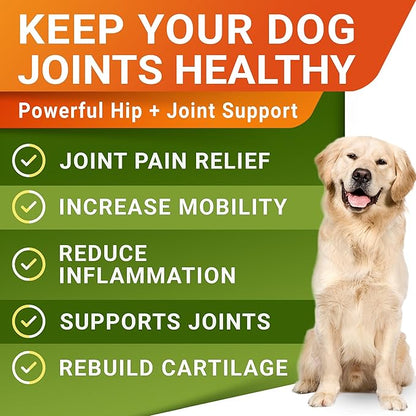 STRELLALAB Hemp Chews for Dogs - Hip & Joint Supplement with Glucosamine - Joint Pain Relief Treats - Omega 3, Chondroitin, MSM - Advanced Mobility Support - Chicken Flavor - 120 Ct - Made in USA