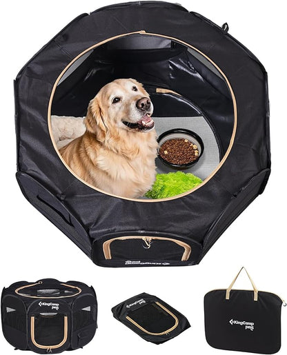 KingCamp Dog Playpen, Portable Foldable Cat Kitten Puppy Tent Crates 29"/36"/50" Pop Up Pet Playpen with Zippered Bottom & Cover for Indoor Outdoor Use (X-Large, Black)