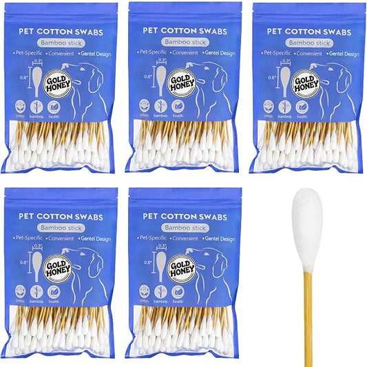 GOLD HONEY 6 Inch Large Cotton Swabs, 500PCS Dog Ear Swabs with Bamboo Handle for Dogs, Pet-Specific, Gentle Design, Lint-Free, Canine Cotton Stick Ear Cleaning