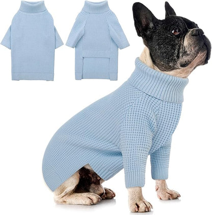 Queenmore Dog Sweaters for Small Dogs Male, Turtleneck Fall Doggie Sweater, Waffle Knit Sweater for Dogs, Cat Sweater Puppy Sweaters, Puppy Christmas Sweater, Blue XS