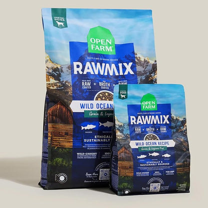 Open Farm, RawMix Grain-Free Dry Dog Food, Protein-Packed Kibble Coated in Bone Broth with Freeze Dried Raw Chunks, Salmon Whitefish & Rockfish, Wild Ocean Recipe, 20lb Bag