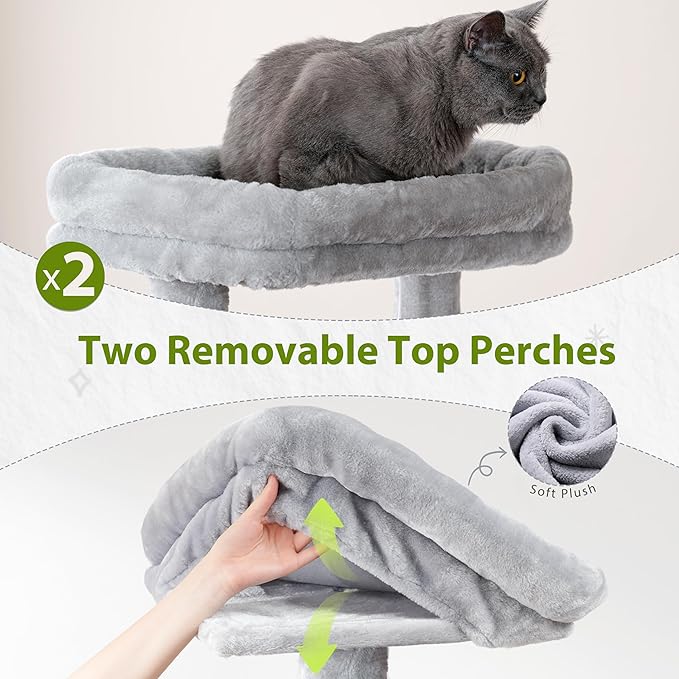 80.7''(205cm) Cat Tree for Indoor Cats, Large Cat Tower for Multi Adult Cats, Cat Tree House with Big Hammock, 2 Top Perches/Cat Condos/Baskets, 8 Scratching Posts, Light Gray GCT034W