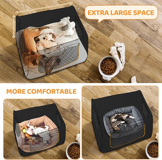 KingCamp XXL Dog Crate, Large Collapsible Pop Up Dog Kennel Tent with Durable 600D Oxford Fabric & Breathable Mesh for Indoor Outdoor Travel, Black, 55" x 39" x 39"