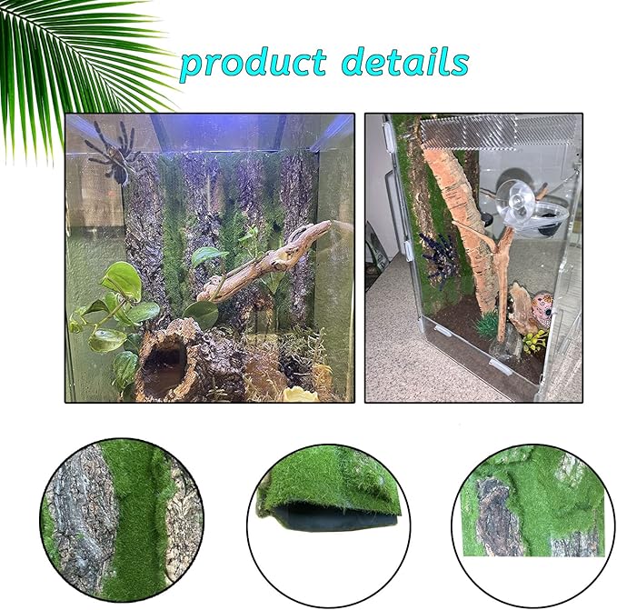 kathson Reptile Terrarium Cork Background,Bearded Dragon Tank Backdrop Wall Decor with Artificial Moss Reptiles Climbing Mat Habitat Cork Bark Decoration for Lizard Snake Gecko Chameleon(4 Pcs)