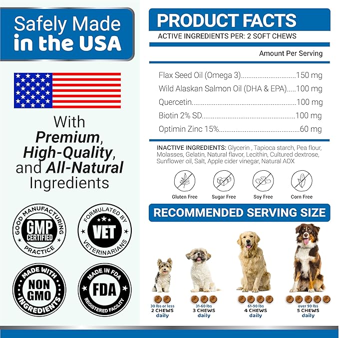 Omega 3 Fish Oil for Dogs - 170 Chews - Skin and Coat Supplement - Omega 3 for Dogs - Dry & Itchy Skin Relief Treatment - Allergy Support Dog Anti Shedding Treats - Salmon - EPA & DHA - Chicken Flavor