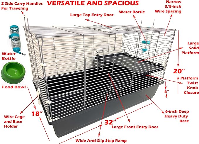 Large Pet Products Universal 2-Level Small Animals Home Critters Habitat Cage Narrow 3/8-inch Wire Spacing for Wide Variety Exotics Animal Hamster Rat Mice Mouse Gerbil Guinea Pig Chinchillas Ferret