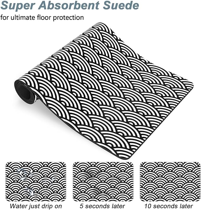 Rnivvi Dog Food Mat, 16" x 24" Absorbent Dog Cat Bowl Mat for Food and Water, Cute Anti-Slip Rubber Pet Feeding Rug Protect Floors, Puppy Placemat for Feeding & Watering Supplies,Gray Rounded Wave