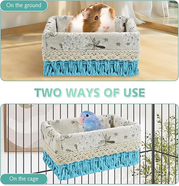 kathson Bird Nest Parrot House Birds Sleeping Bed Straw Weave All Season Hanging Hammock Bird Bed Snuggle Hut Birdcage Accessories for Parakeets Budgies Cockatiels Conures Quaker Parrot(Blue)