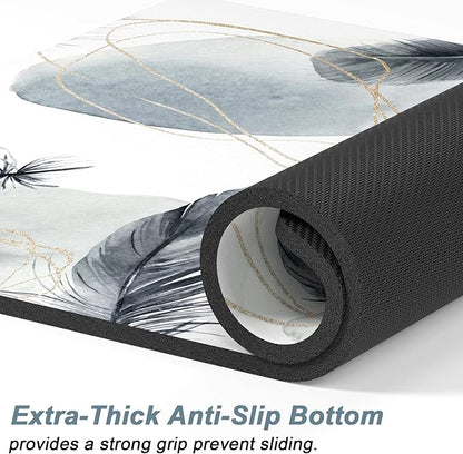 Rnivvi Dog Food Mat, 16" x 24" Absorbent Dog Cat Bowl Mat for Food and Water, Cute Anti-Slip Rubber Pet Feeding Rug Protect Floors, Puppy Placemat for Feeding & Watering Supplies, Abstract Plume