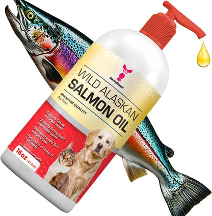 SavvyBeast Wild Alaskan Salmon Oil for Dogs, Cats & Ferrets – Omega-3 Fish Oil Pet Supplement with EPA & DHA – Supports Skin, Coat, Joints, Heart, Brain, Itch Relief & Immune – Unscented – 16 oz