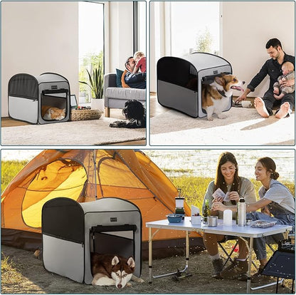 Petsfit Collapsible Dog Crate，Travel Crate for Cat/Puppy，Pop Up Small Pet Cage for Indoor/Outdoor，Lightweight Soft Dog Kennel Carrier for Small Dogs，Grey