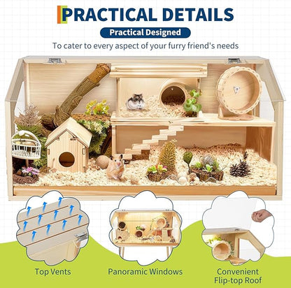Hamster Cage with Legs,Large Hamster Habitats Chew Proof,Guinea Pig Cages with Acrylic Window & Openable Top,Small Animal Cage for Guinea Pig, Chinchilla, Gerbil - 40" l x 20" w x 47.5" h