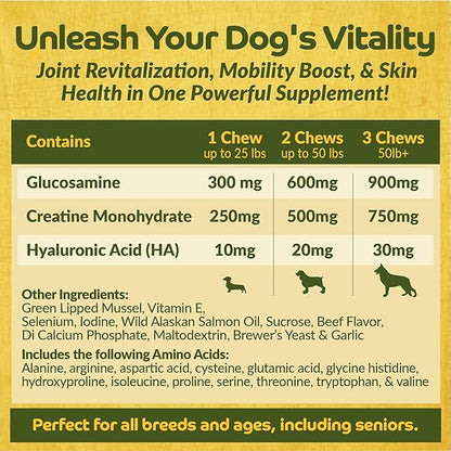HAPPY JACK Flexenhance Dog Hip and Joint Supplement with Skin & Coat Support Plus (80 Chewable Tabs), Improve Flexibility & Mobility, Glucosamine, Green Lipped Mussel, Fish Oil