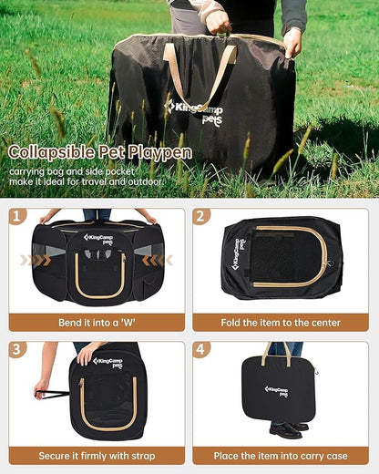 KingCamp Dog Playpen, Portable Foldable Cat Kitten Puppy Tent Crates 29"/36"/50" Pop Up Pet Playpen with Zippered Bottom & Cover for Indoor Outdoor Use (X-Large, Jet Black)