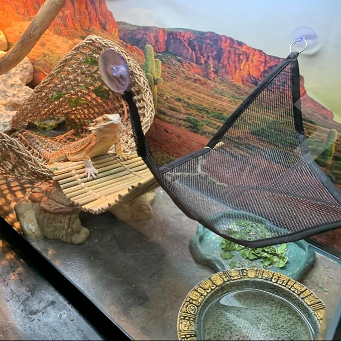 kathson Reptile Bridge for Terrarium,Bearded Dragon Wooden Bridges Gecko Hammock with Hanging Plants Lizard Lounger Bamboo Ladder Reptiles Tank Accessories Climbing for Chameleons Geckos Snakes (3Pcs)