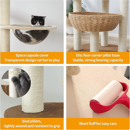 Modern Cat Tree Tower for Large Cats, Real Natural Sisal Luxury Cat Condo, Manual Hand Woven Wood Cat Tower, Indoor Cat Scratching Tree, New Cat Condo Lover Gift