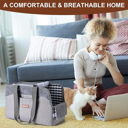 Cat Carrier Bag for Pets Up to 15 Lbs, Fully Open Mesh Roof, Side Vent & 3 Storage Pockets, Cat Dog Crate Travel Bag, Portable & Comfort Soft-Sided Dog Travel Bag, Grey