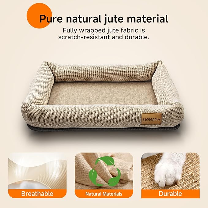 Jute Pet Bed-L, 2-in-1 Small Dog Bed & Scratch Pad – Breathable Jute & Cotton Dual-Layer Design, Eco-Friendly Lounger with Cooling Comfort for Summer – Washable, Durable, Non-Slip Base