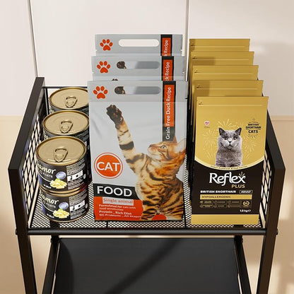 4in1 Cat Furniture Stand with Cat Scratching Post, Cat Food Bowls, Cats Bed Platform, Cats Food Storage Organizer, All in One Pet Furniture for Small Space (Metal, Black)